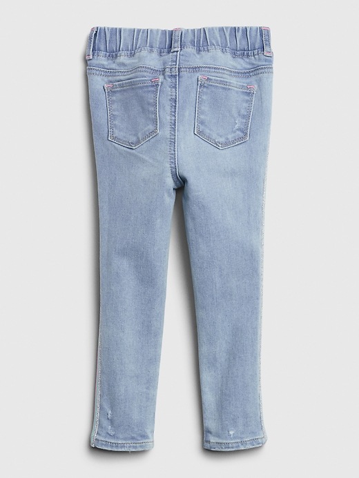 2 of 8 showing, with the color medium wash of product Toddler Glitter Side-Stripe Jeggings with Stretch