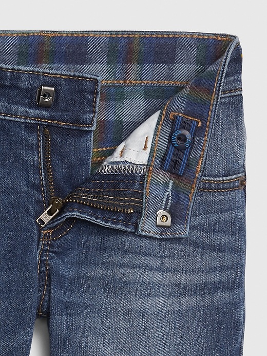 Image number 4 showing, Toddler Plaid-Lined Straight Jeans with Stretch