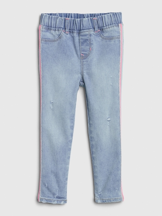 1 of 8 showing, with the color medium wash of product Toddler Glitter Side-Stripe Jeggings with Stretch