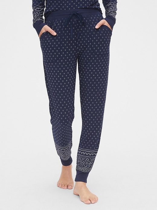 1 of 8 showing, with the color navy blue fairisle of product Truesleep Modal Print Joggers