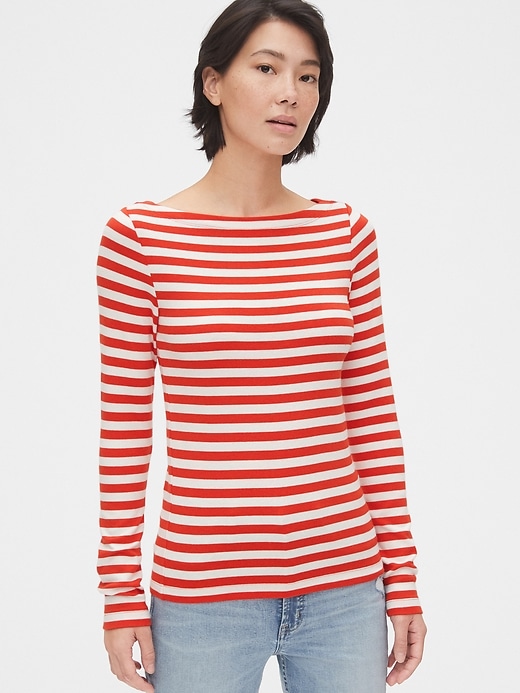 1 of 8 showing, with the color red stripe of product Modern Boatneck T-Shirt