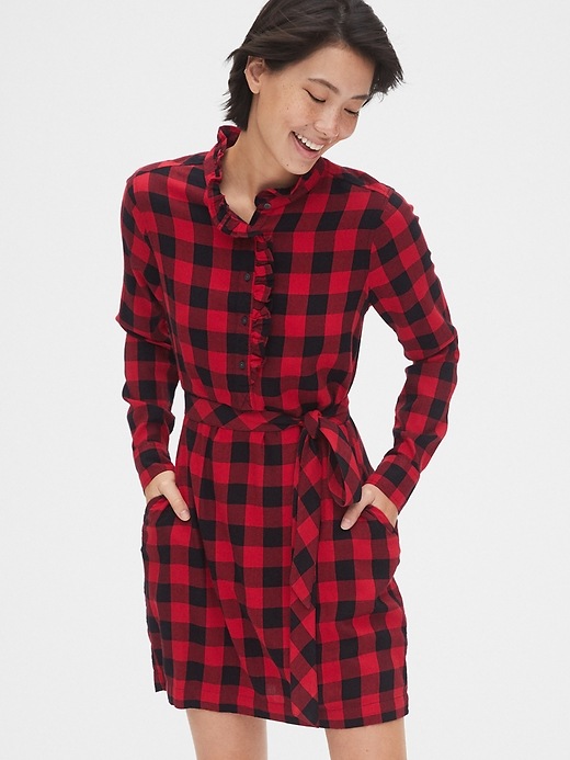 Plaid Ruffle-Neck Popover Shirtdress