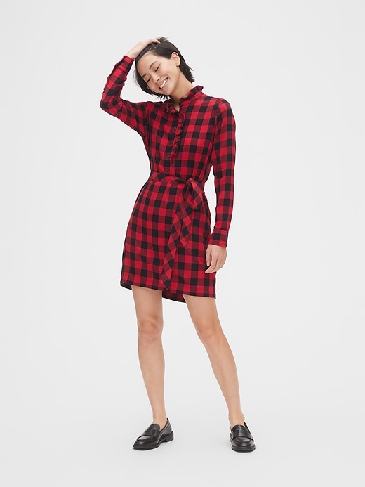 Image number 3 showing, Plaid Ruffle-Neck Popover Shirtdress