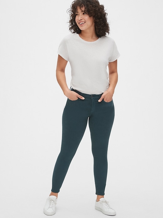 2 of 8 showing, with the color mountain pine green of product Mid Rise True Skinny Jeans in Sculpt