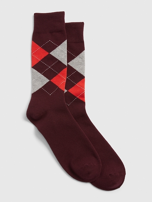 1 of 8 showing, with the color lasalle red of product Argyle Crew Socks