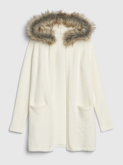 1 of 8 showing, with the color ivory frost of product Kids Faux-Fur Long Hoodie Sweater