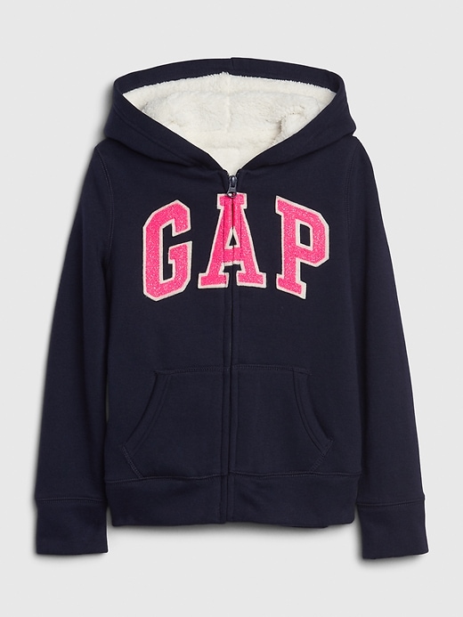 1 of 8 showing, with the color dark night of product Kids Gap Logo Sherpa Hoodie Sweatshirt