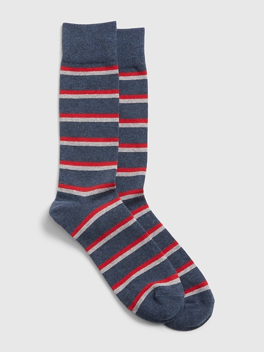 1 of 8 showing, with the color navy red stripe of product Stripe Crew Socks