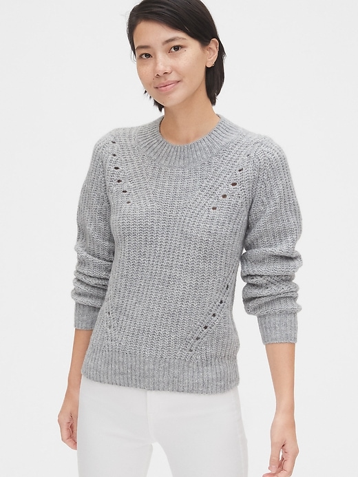 View large product image 1 of 1. Brushed Wool-Blend Pointelle Crewneck Sweater