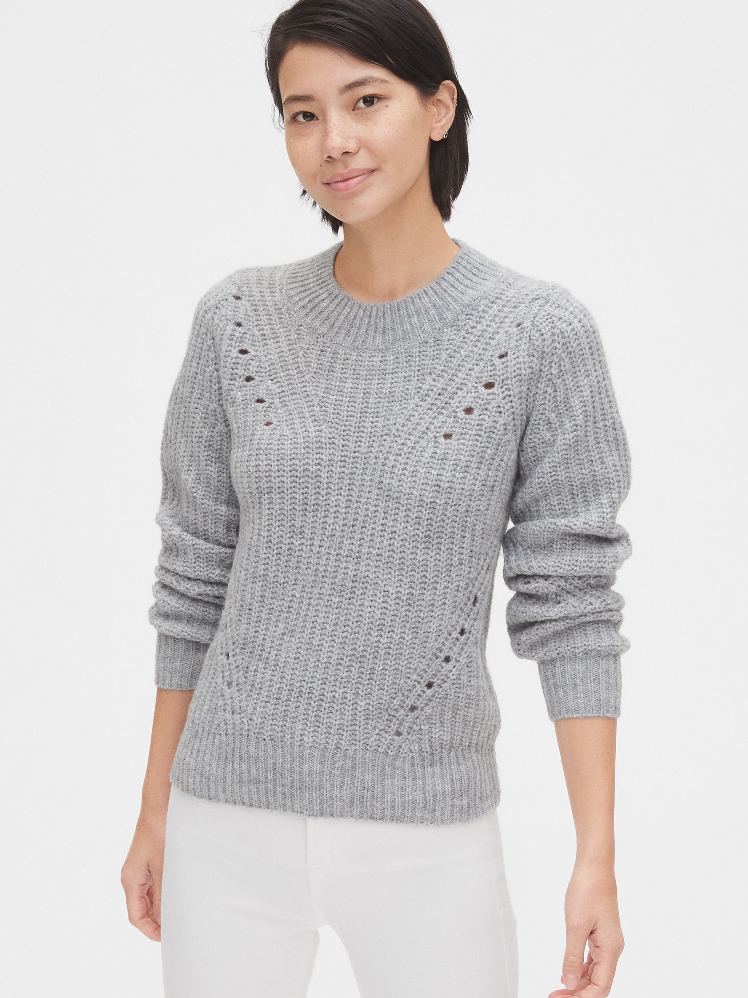 Brushed Wool Blend Pointelle Crewneck Sweater Gap