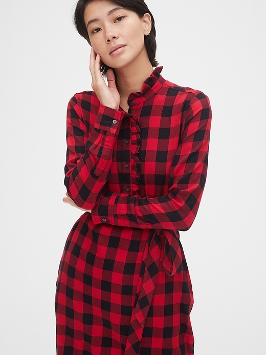 Image number 5 showing, Plaid Ruffle-Neck Popover Shirtdress