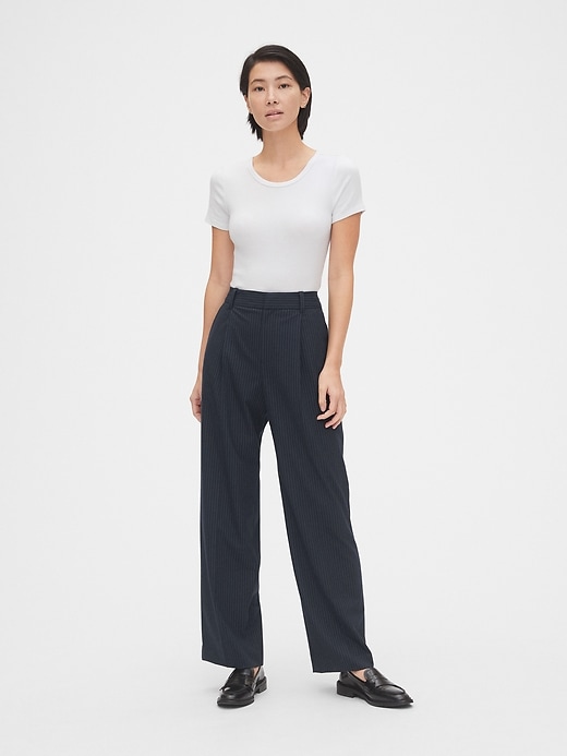 Image number 3 showing, High Rise Pleated Stripe Wide-Leg Pants