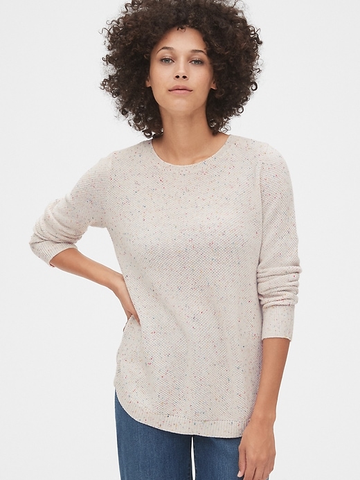 1 of 8 showing, with the color oatmeal beige of product True Soft Textured Crewneck Tunic Sweater