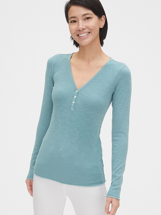 View large product image 1 of 1. Lettuce-Edge Ribbed Henley