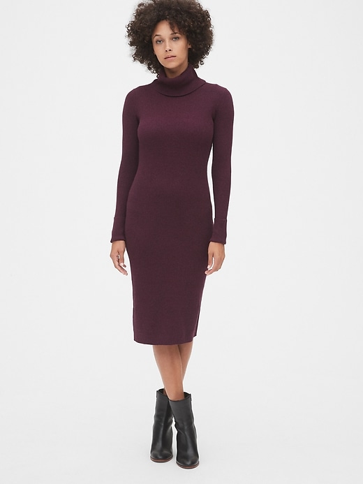 View large product image 1 of 1. Ribbed Turtleneck Midi Sweater Dress