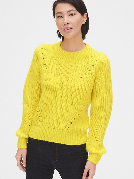 Image number 9 showing, Brushed Wool-Blend Pointelle Crewneck Sweater