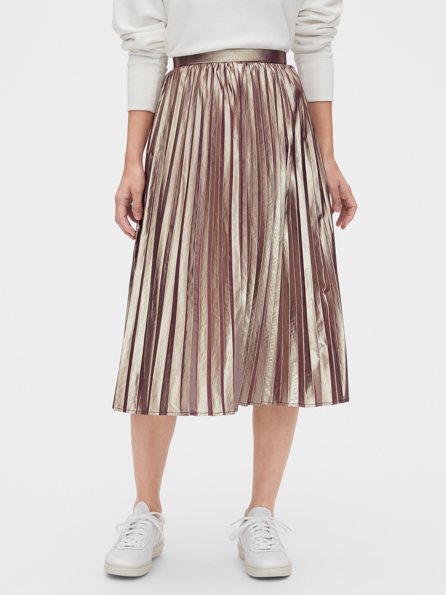 Star Shine Gold Pleated Midi Skirt