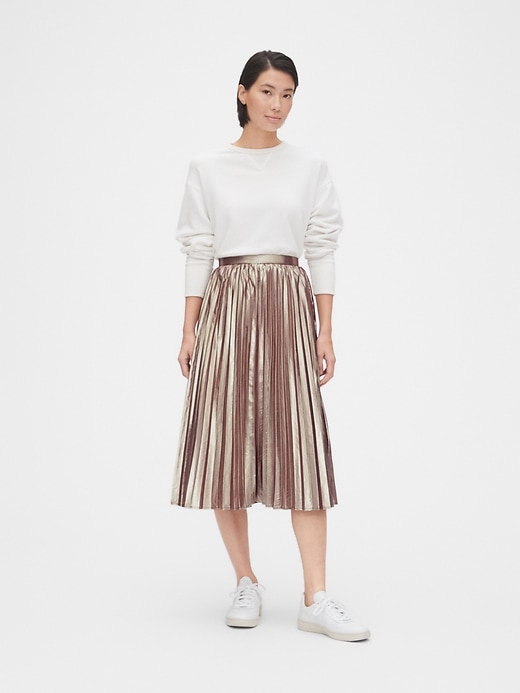 Image number 2 showing, Metallic Pleated Midi Skirt