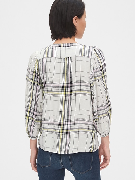 Image number 2 showing, Pleated Plaid Three-Quarter Sleeve Popover Top