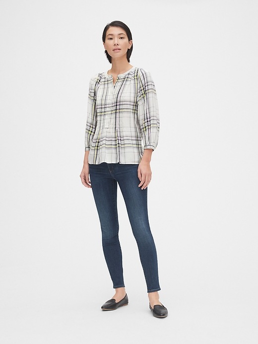 Image number 3 showing, Pleated Plaid Three-Quarter Sleeve Popover Top