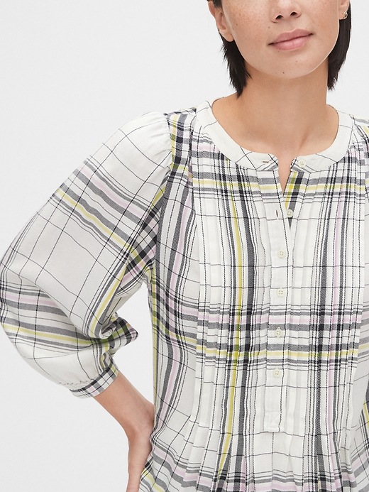 Image number 5 showing, Pleated Plaid Three-Quarter Sleeve Popover Top
