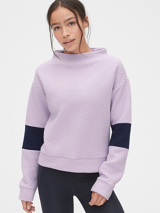 View large product image 1 of 6. GapFit Colorblock Jacquard Quilted Mockneck Sweatshirt