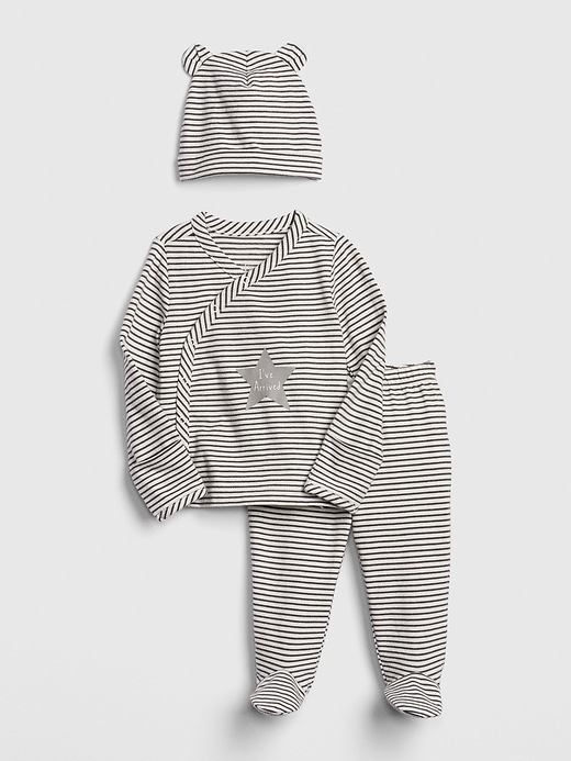 1 of 8 showing, with the color soft black of product Baby Organic Cotton Brannan Bear Stripe Set