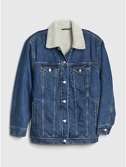 Sherpa Lined Oversized Icon Denim Jacket Gap