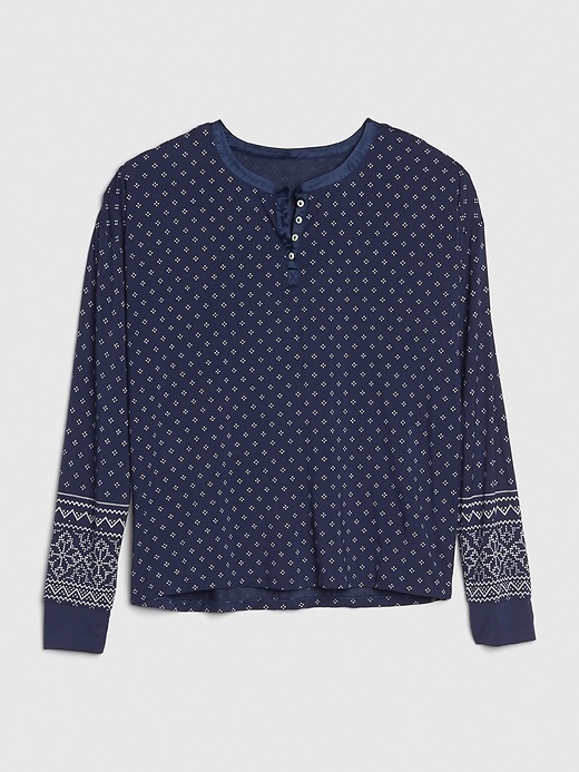 2 of 8 showing, with the color navy blue fairisle of product Truesleep Print Modal Henley Top