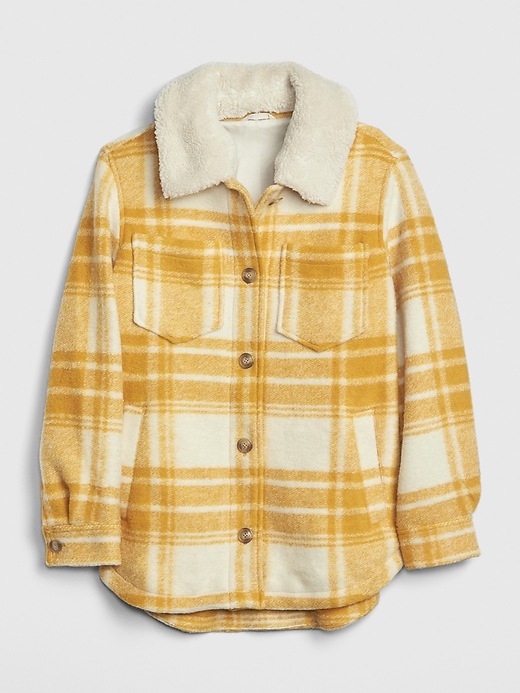 Image number 6 showing, Plaid Wool-Blend Shirt Jacket with Detachable Sherpa Collar