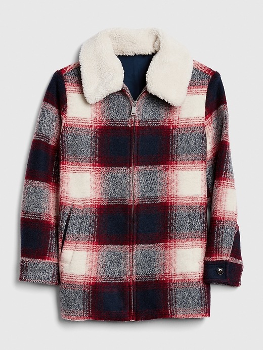 Image number 6 showing, Plaid Wool-Blend Coat with Detachable Sherpa Collar