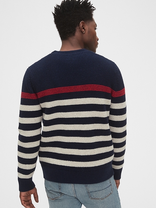 Image number 2 showing, Waffle Stitch Chest Stripe Crewneck Sweater