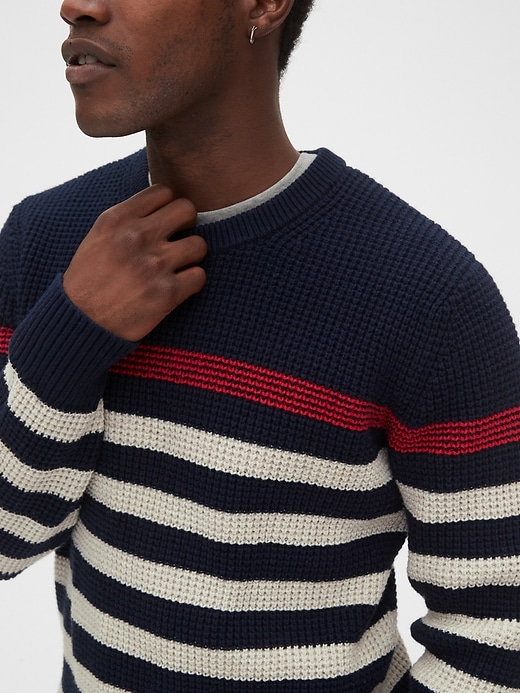 Image number 5 showing, Waffle Stitch Chest Stripe Crewneck Sweater