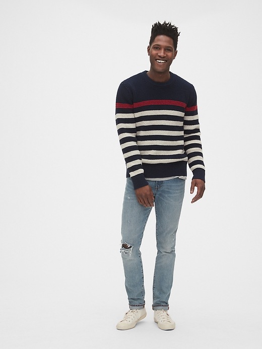 Image number 3 showing, Waffle Stitch Chest Stripe Crewneck Sweater