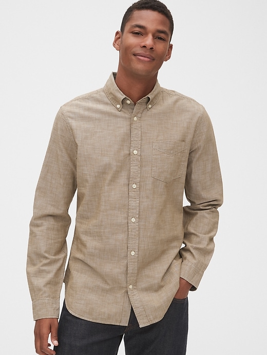 1 of 8 showing, with the color khaki twill of product Chambray Shirt