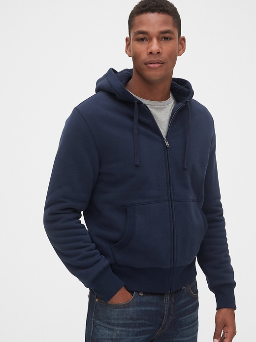 View large product image 1 of 1. Vintage Soft Sherpa-Lined Full-Zip Hoodie