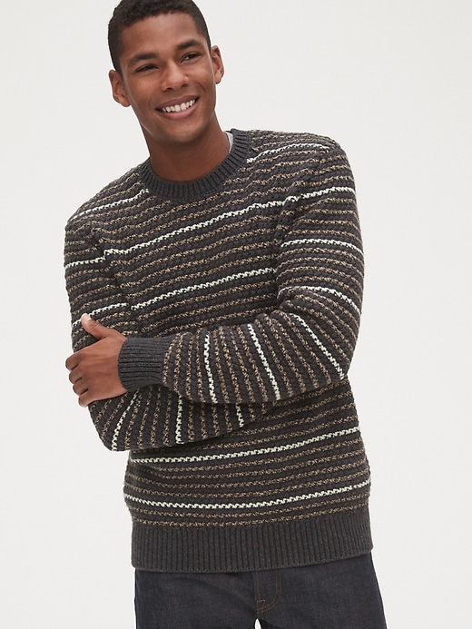 Image number 1 showing, Chunky Textured Stripe Crewneck Sweater