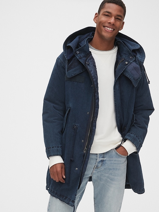 Image number 1 showing, 3-in-1 Indigo Parka Jacket with Detachable Hood