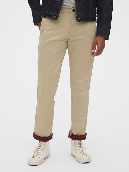 Image number 1 showing, Flannel-Lined Khakis in Slim Fit with GapFlex