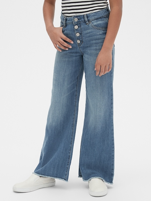 2 of 8 showing, with the color medium wash of product Kids Organic Cotton High Rise Wide-Leg Jeans