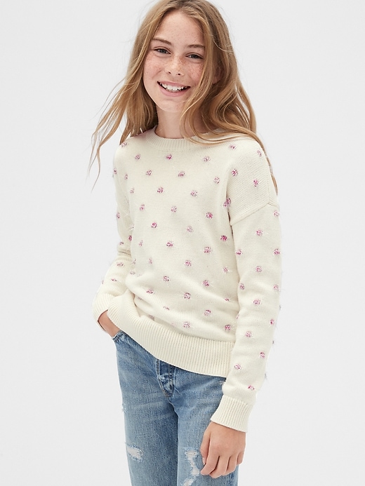 2 of 8 showing, with the color ivory frost of product Kids Tinsel Dot Sweater