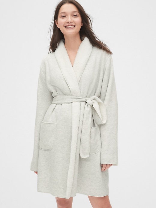 Image number 1 showing, Sherpa-Lined Fleece Robe