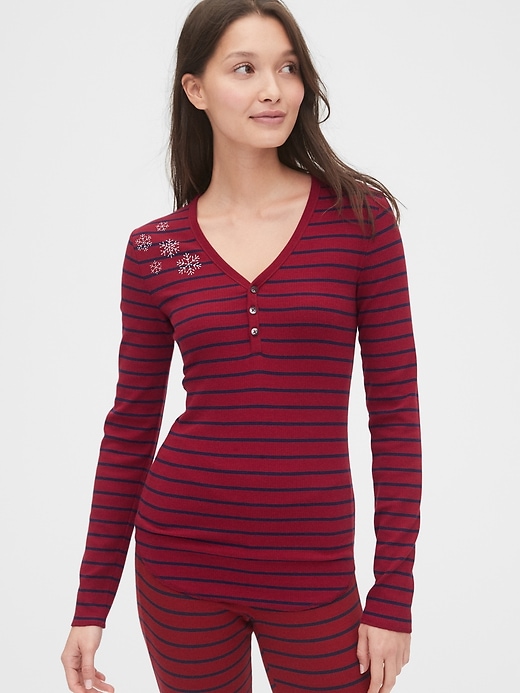 Image number 1 showing, Print Ribbed Henley