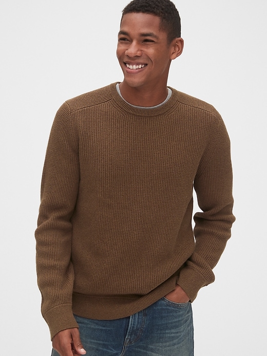 1 of 8 showing, with the color brown of product Waffle Stitch Crewneck Sweater