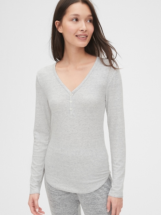 1 of 8 showing, with the color heather grey of product Ribbed Henley