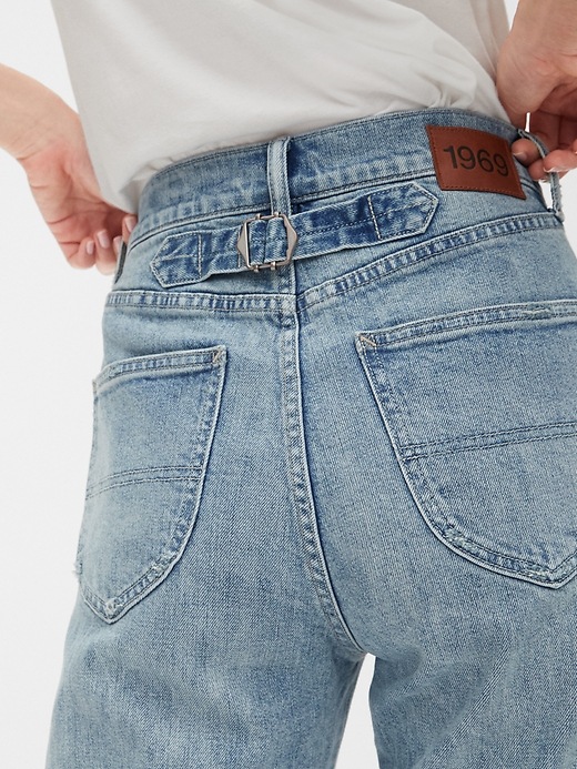 Image number 3 showing, High Rise Distressed Straight Leg Jeans with Buckle-Back