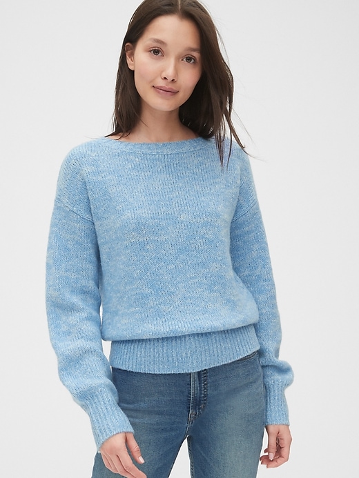 1 of 8 showing, with the color blue multi of product Boatneck Sweater