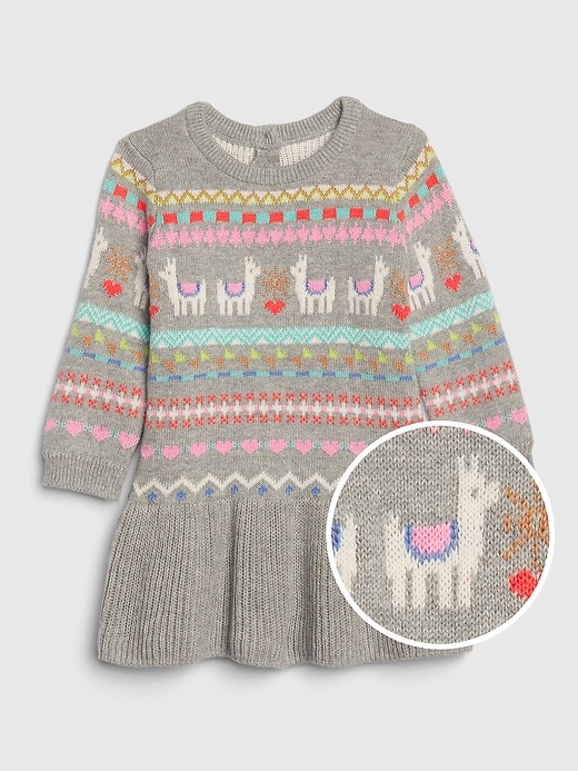 Image number 1 showing, Baby Llama Fair Isle Sweater Dress