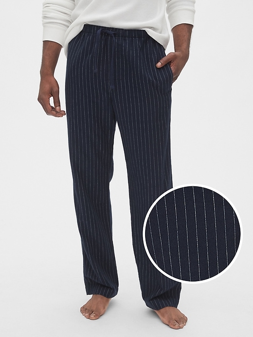 1 of 8 showing, with the color navy blue stripe of product Flannel Pajama Pants