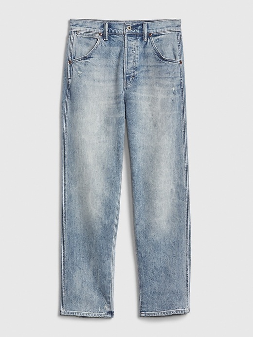 Image number 8 showing, High Rise Distressed Straight Leg Jeans with Buckle-Back